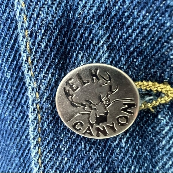 Elk Canyon Men’s Blue Jean Jacket Sz Large Dark Wash Wolf Embroidery On Back - Picture 9 of 12